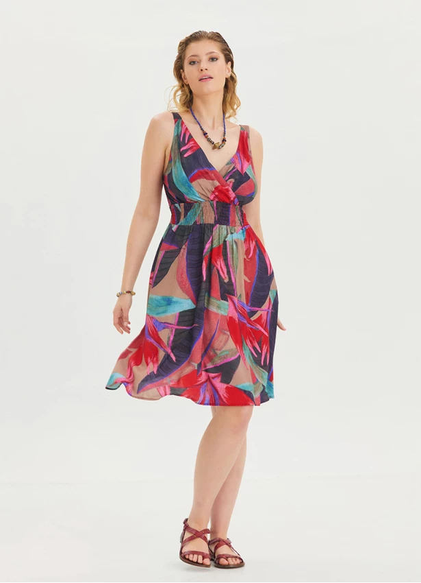 V Neck Robe Red Midi Dress 4517